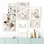 Simple Floral White Rose Peonies Wall Art Fine Art Canvas Prints Black White Botanical Pictures For Living Room Modern Interiors Home Decor