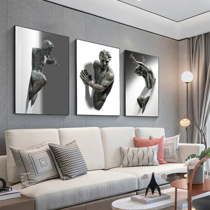 Modern Urban Abstract Iron Statue Wall Art Fine Art Canvas Prints 3d Visualization Figure Art Pictures For Minimalist Apartment Wall Decor