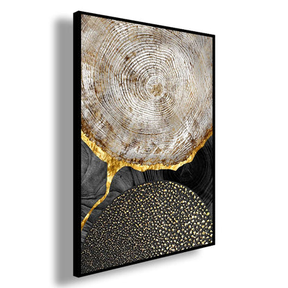 Abstract Black Golden Tree Rings Wall Art Fine Art Canvas Prints Light Luxury Pictures For Living Room Foyer Entranceway Reception Room Art Decor