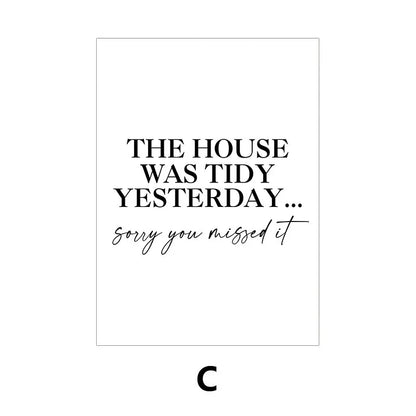 Our Happy Place Letters and Quotes Family Wall Art Fine Art Canvas Prints Simple Stylish Black White Posters Prints For Living Room Decor