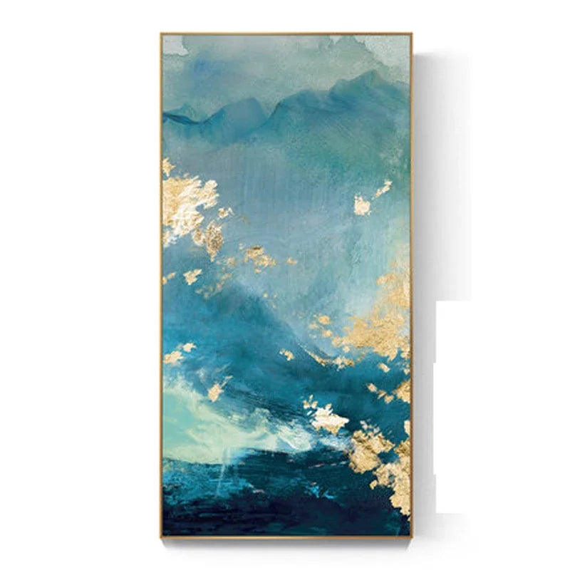 Aqua Green Golden Liquid Marble Print Wall Art Fine Art Canvas Print Pictures For Luxury Apartment Living Room Modern Foyer Art Decor