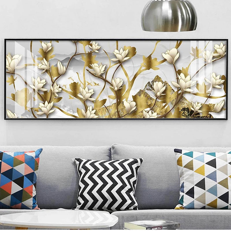 Light Luxury Black Golden Rose Floral Wall Art Fine Art Canvas Prints Wide Format Pictures For Above The Sofa Art For Above The Bed