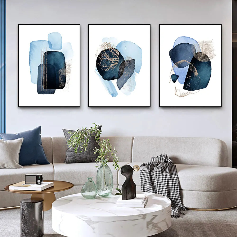 * Featured Sale * Minimalist Blue Abstract Nordic Wall Art Fine Art Canvas Prints Pictures For Living Room Bedroom Modern Home Art Decor