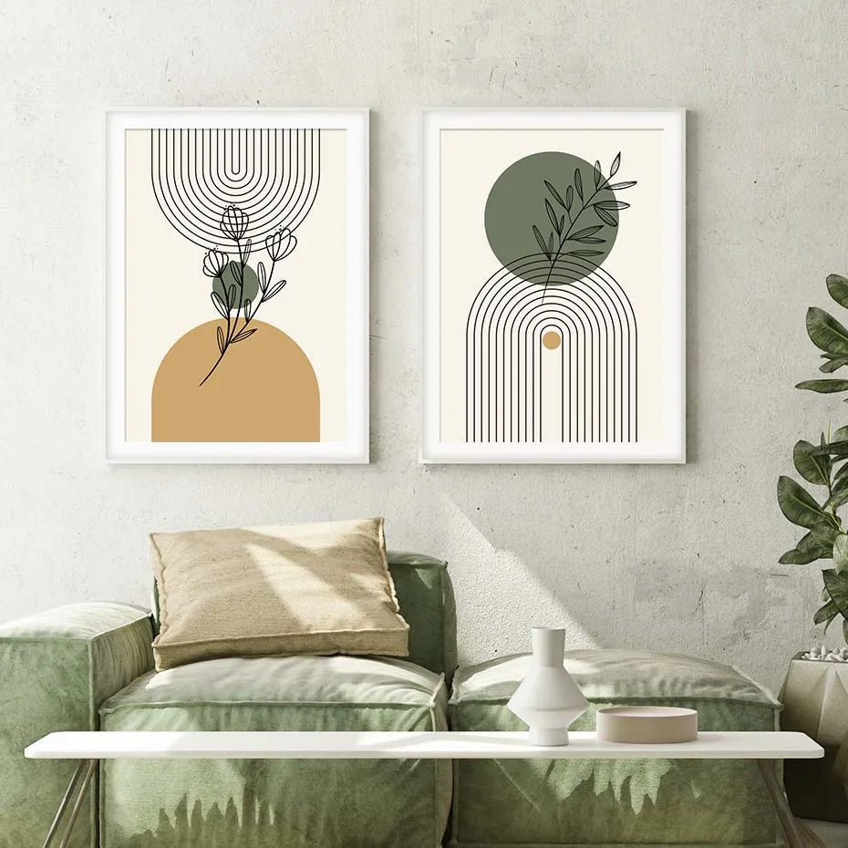 Modern Abstract Wall Art Geometric Line Shape And Form Fine Art Canvas Prints Black Beige Terracotta Pictures For Living Room Decor