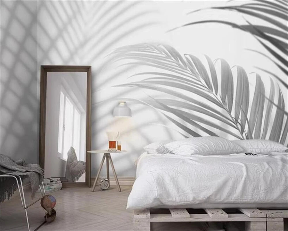 Nordic Wall Mural Black White Tropical Leaves Wall Art Wallcovering Large Sizes Wall Decor Wallpaper Big Mural For Living Room Bedroom
