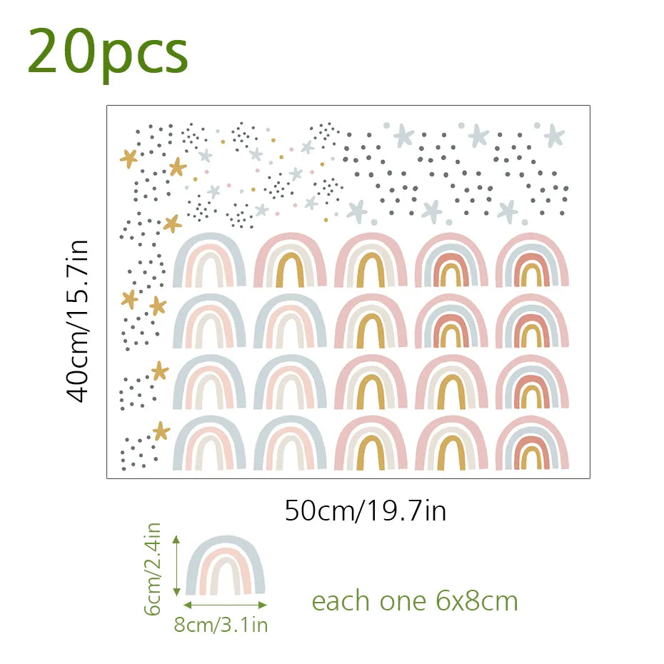 Cute Pink Rainbow Stars Nursery Wall Stickers Removable Peel & Stick Vinyl Wall Decals For Baby's Room Creative DIY Wall Decor For Girl's Room