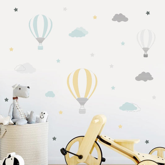 Pastel Colors Hot Air Balloons Wall Stickers For Nursery Decor Colorful Removable Peel & Stick Wall Decals For Creative DIY Home Decor