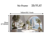 Dreamy Mediterranean Terrace Coastal Landscape Wall Art Fine Art Canvas Print for Modern Living Room & Elegant Neutral Home Décor