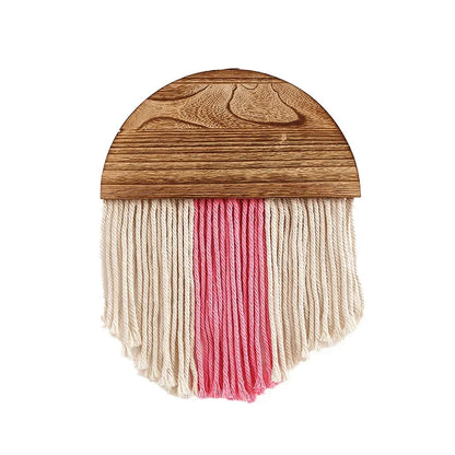 Nordic Half Circle Wood Tassel Rustic Bohemian Wall Decor For Living Room Bedroom Plain Died Handmade Abstract Colorful Home Decoration For Simple Living