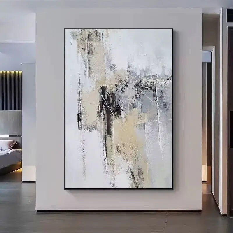 * Hand Painted * Large Format Urban Abstract Wall Art Neutral Colors Thick Brush Painting Textured Acrylic Oil Hand Painted On Canvas Picture For Luxury Living Room