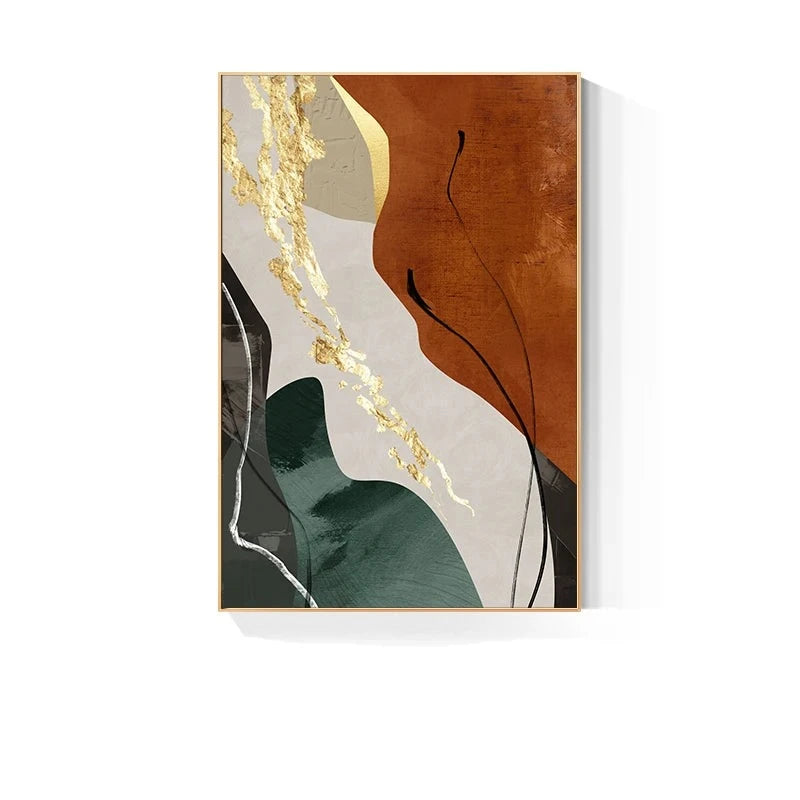 Colorful Nordic Abstract Geomorphic Wall Art Fine Art Canvas Prints Green Brown Beige Orange Pictures For Living Room Dining Room Decor
