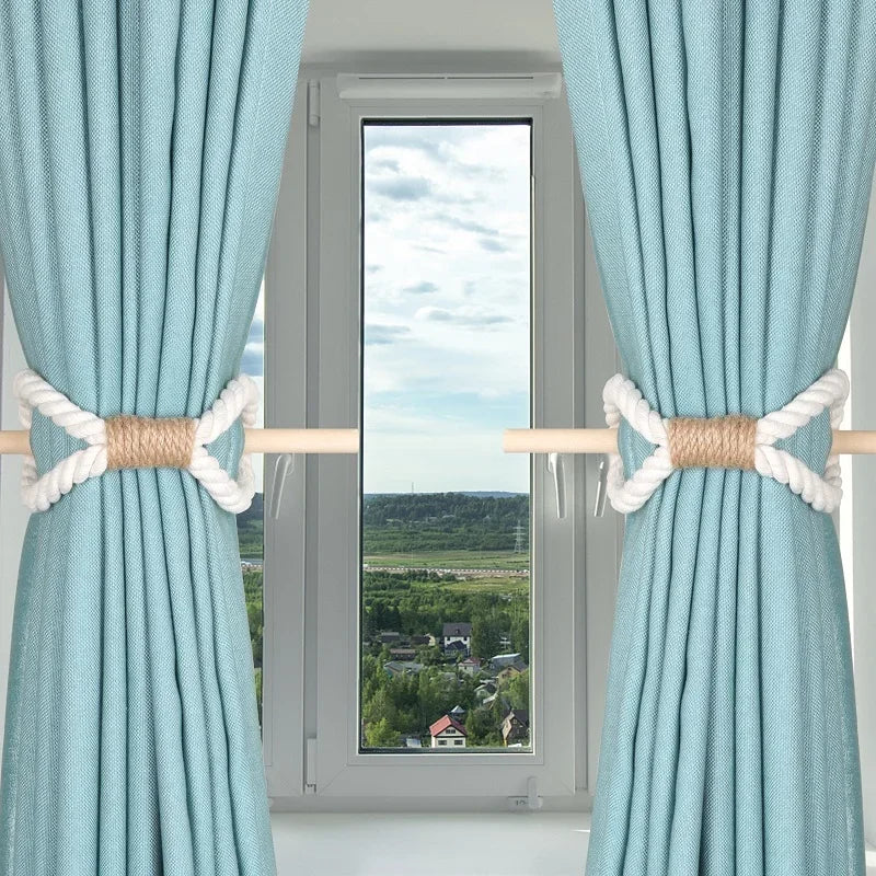 Natural Wood Hemp Rope Curtain Tie Binding Decoration For Living Room Bedroom Dining Room Curtains Nordic Style Home Decor For Simple Living