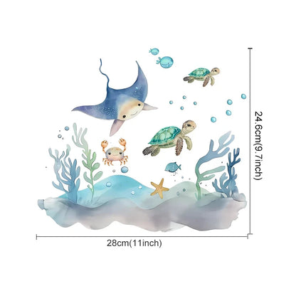 Cute Marine Animals Whale Turtle Octopus Wall Decals For Children's Nursery Room Underwater World Peel & Stick Wall Stickers For Creative DIY Home Decor