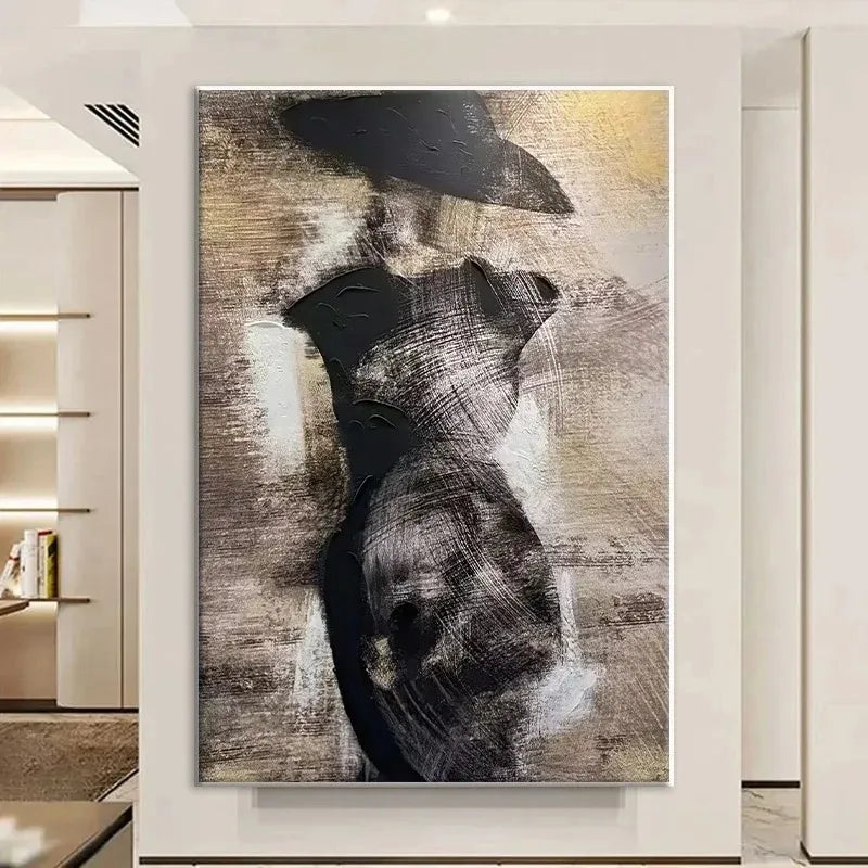 Modern Abstract Black Dress Hat Girl Fashion Wall Art Fine Art Canvas Prints Pictures For Living Room Dining Room Bedroom Salon Art Decor