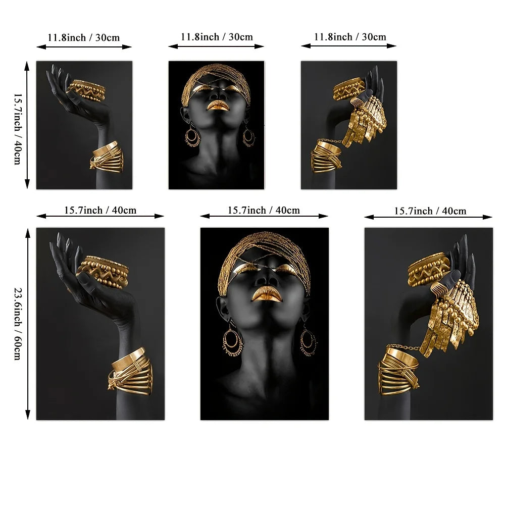 Modern Minimalist Black Golden Woman Portrait Wall Art Fine Art Canvas Prints Pictures For Luxury Living Room Dining Room Home Office Decor