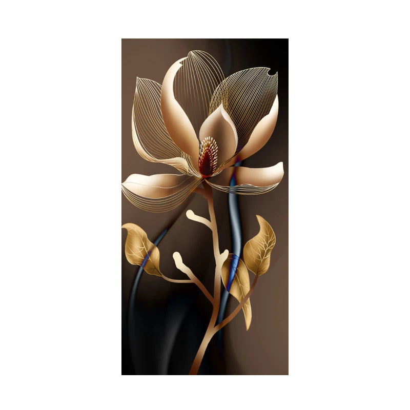 Modern Botanical Tropical Golden Leaves Wall Art Fine Art Canvas Prints Vertical Format Pictures For Living Room Lobby Foyer Reception Room Art Decor