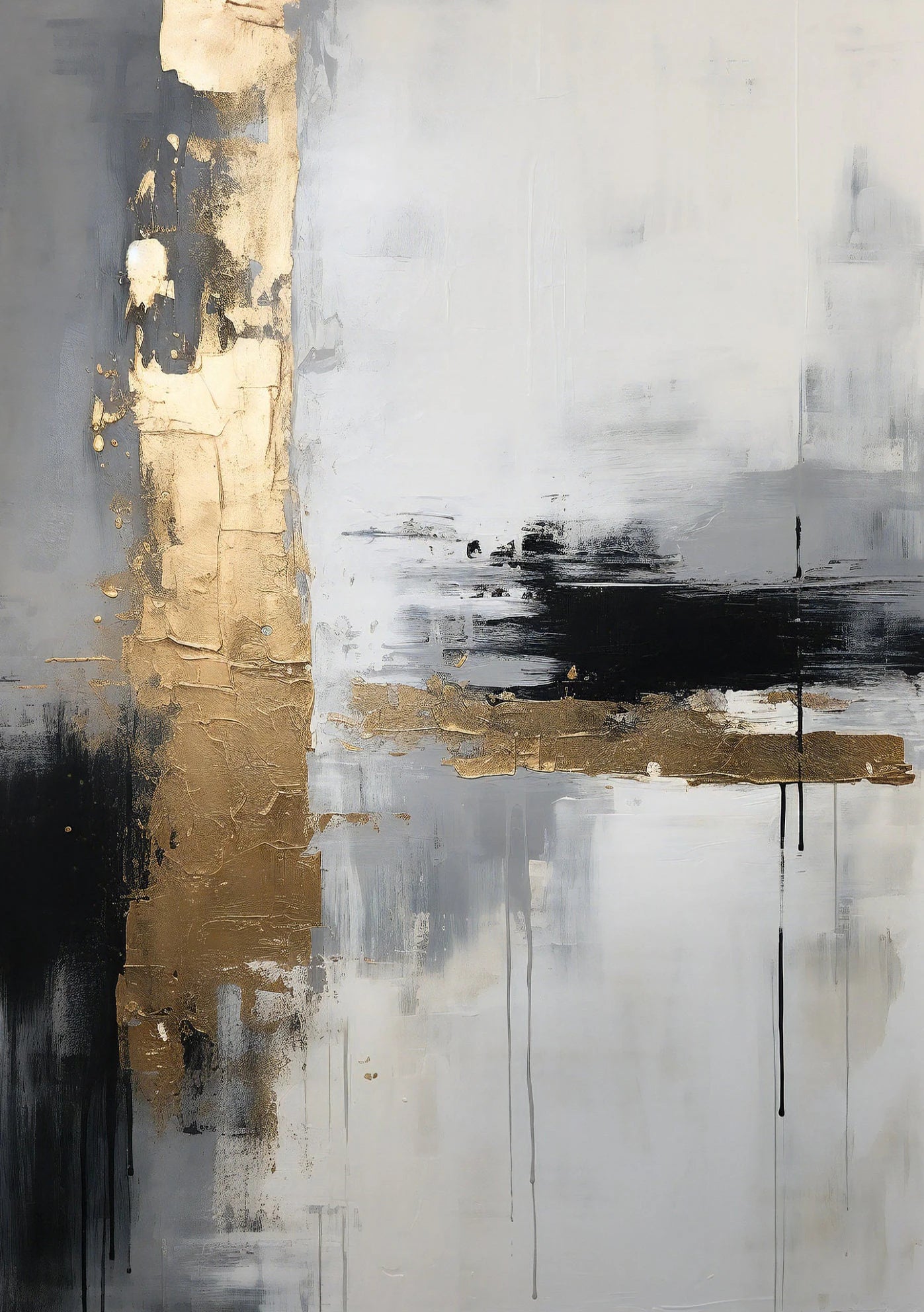 Big Sizes Black Grey Golden Abstract Wall Art Fine Art Canvas Print Contemporary Artworks For Modern Apartment Living Room Decor