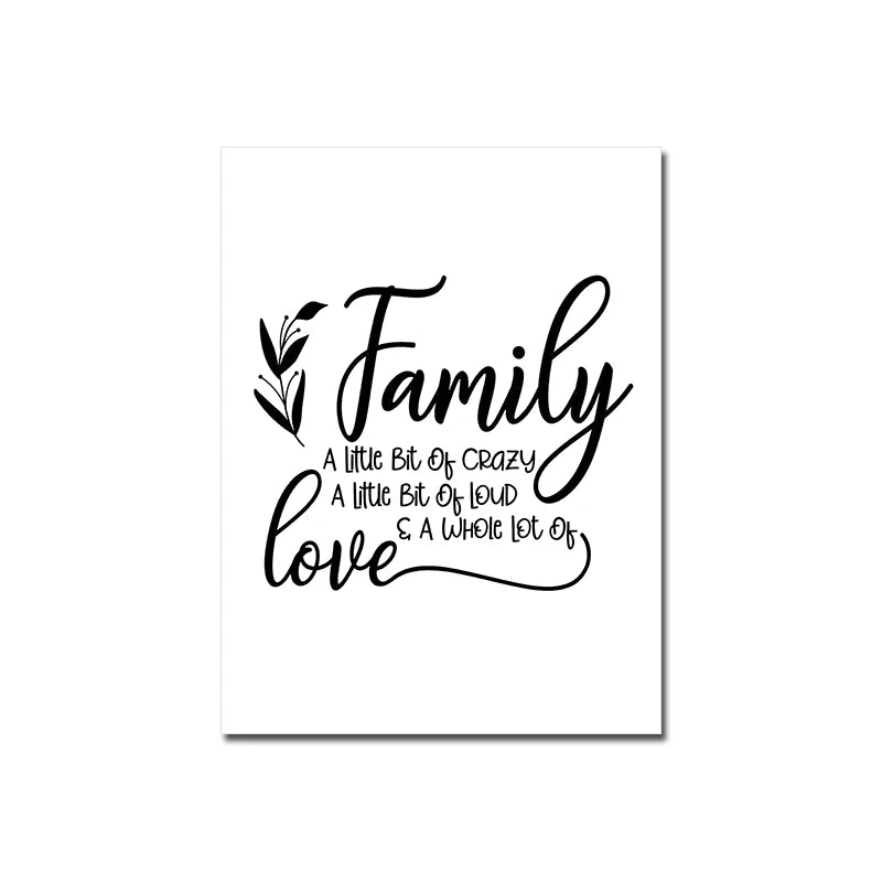 Love Family Home Happy Quotes Posters Canvas Prints Wall Art Black White Minimalist Quotation Pictures For Kitchen Living Room Family Room Home Decor