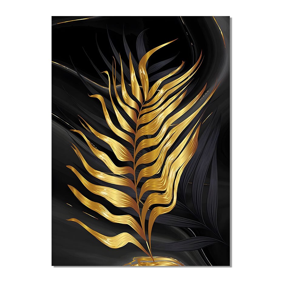 Set of 3 Pcs Black Green Golden Palm Leaves Wall Art Fine Art Canvas Prints Modern Tropical Botanical Pictures For Living Room Dining Room Home Office Decor