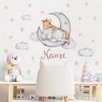 Personalized Baby's Name Wall Sticker For Nursery Room Cute Elephant Giraffe Moon & Stars Removable PVC Wall Decal For Kid's Room Wall Decor 
