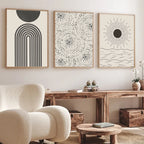 Sun Sea Circles Minimalist Line Art Black White Wall Art Fine Art Canvas Prints Pictures For Modern Living Room Bedroom Home Decor