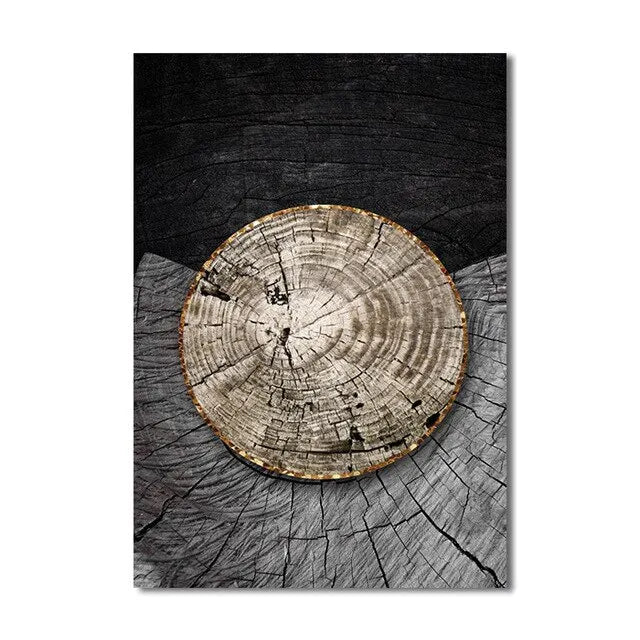 Golden Black Wood Tree Rings Wall Art Fine Art Canvas Prints Modern Abstract Pictures For Urban Loft Luxury Living Room Decor
