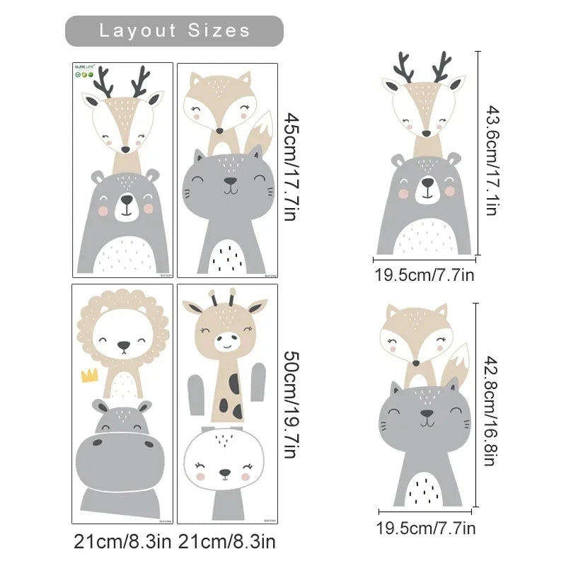 Cute Giraffe Hippo & Woodland Animals Wall Decals – Peel & Stick Wall Stickers for Nursery, Kids’ Room & Kindergarten Decor