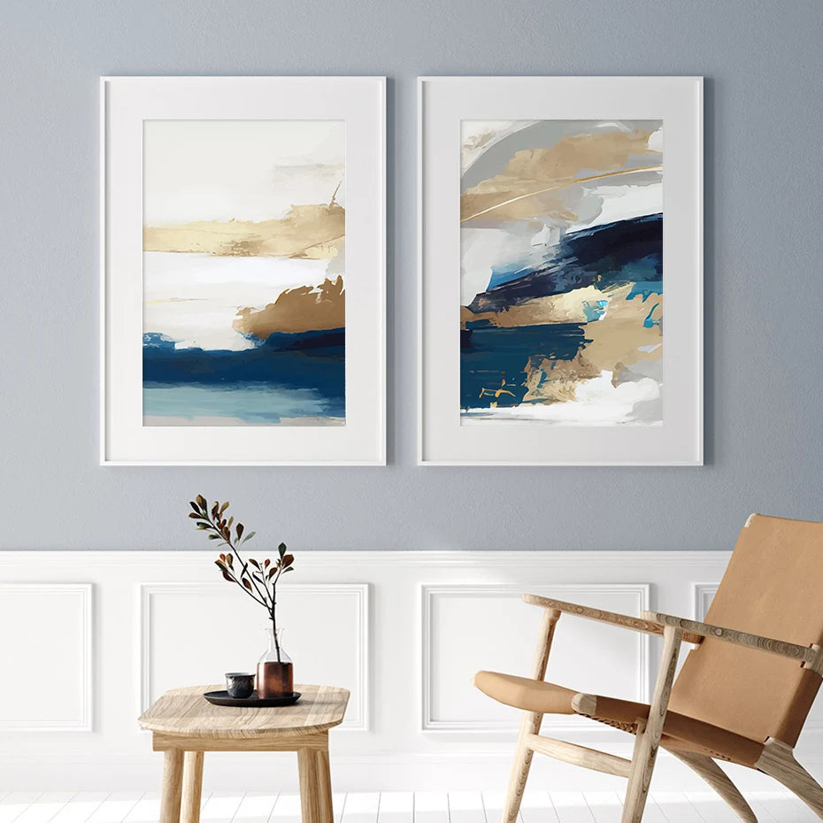 Seaside Serenity Abstract Coastal Canvas Print Wall Art In Calming Blue and Sandy Hues Pictures For Living Room Dining Room Art Decor