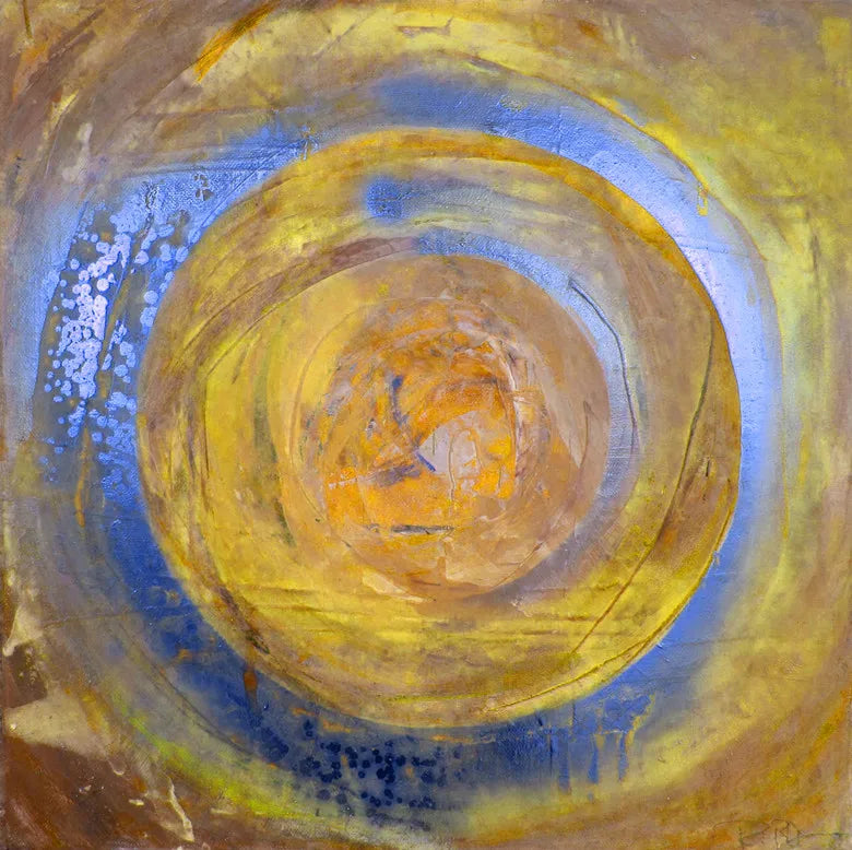 Blue Golden Swirl Circle Wall Art Fine Art Canvas Prints Square Format Abstract Pictures For Living Room Bedroom Home Office Art Decor