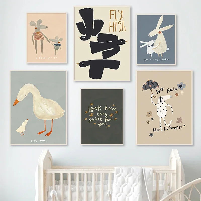 Cute Baby Animals Nursery Wall Art Illustrations Fine Art Canvas Prints Geese Mouse Lion Polar Bear Poster Pictures For Baby's Room Wall Decor