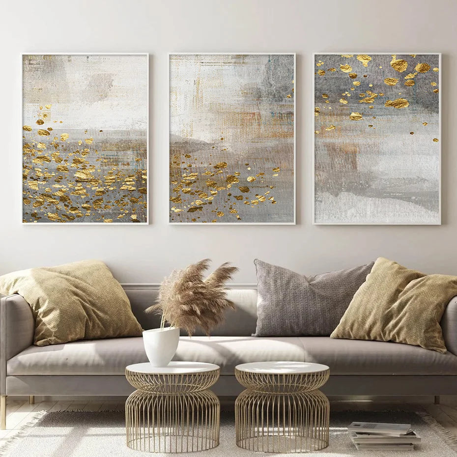 Beige Gray Golden Speckled Vintage Abstract Wall Art Fine Art Canvas Prints Contemporary Pictures for Elegant Interiors