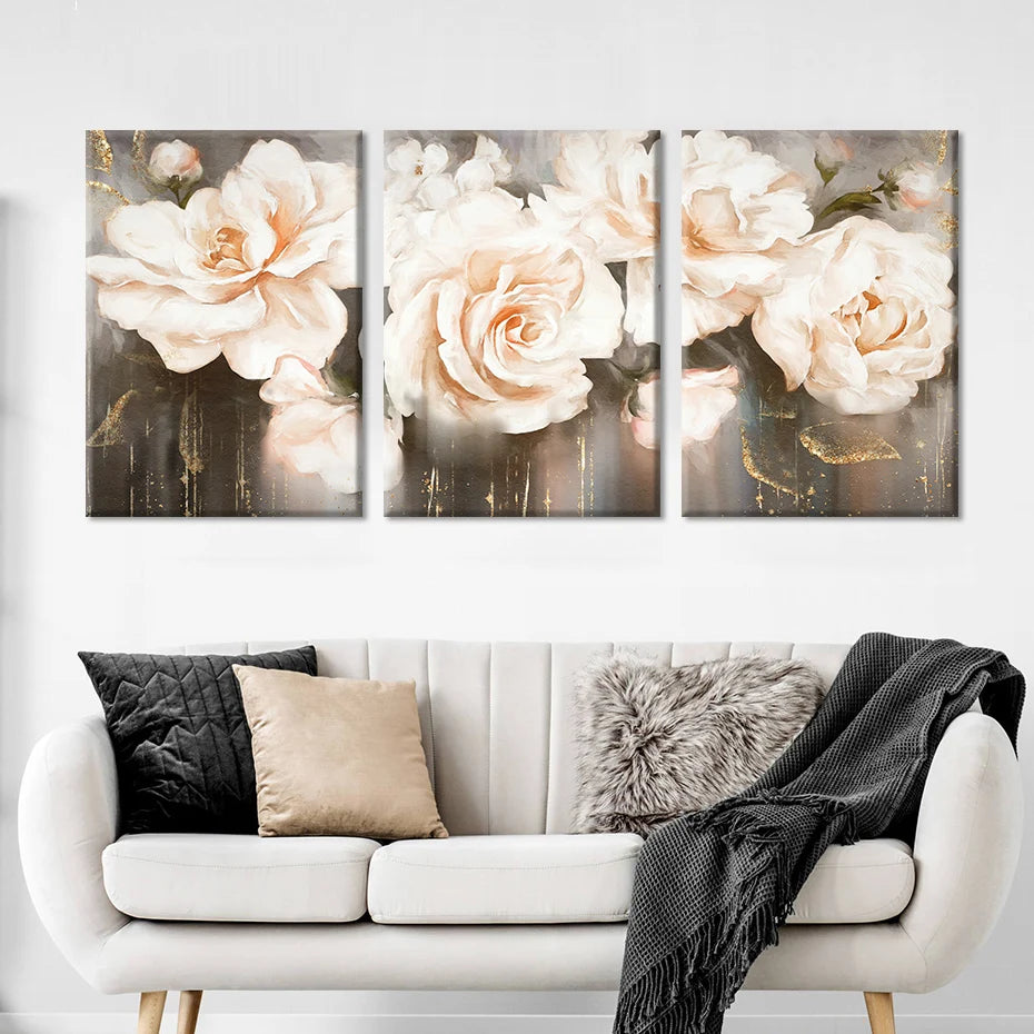 Pink Beige Petals Big Floral Wall Art Fine Art Canvas Prints Elegant Abstract Botanical Pictures For Living Room Bedroom Art Decor