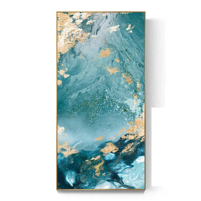 Aqua Green Golden Liquid Marble Print Wall Art Fine Art Canvas Print Pictures For Luxury Apartment Living Room Modern Foyer Art Decor