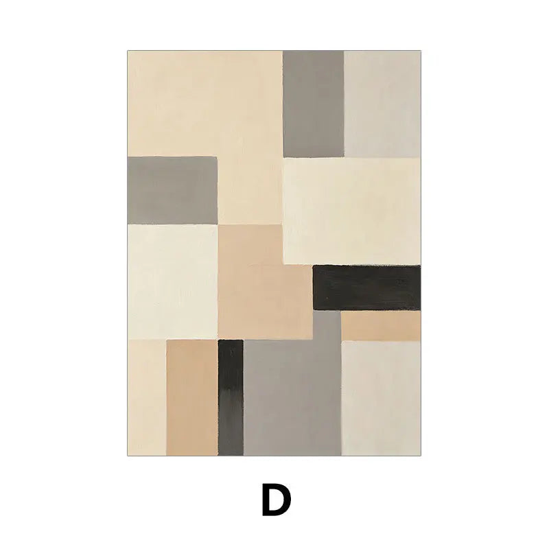 Rectangular area rug with a geometric pattern of squares in beige, brown, and black on a white background.