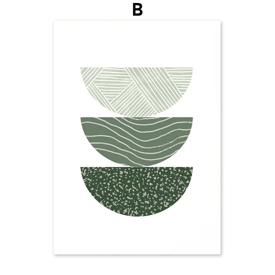 Geometric design with green patterns on a white background