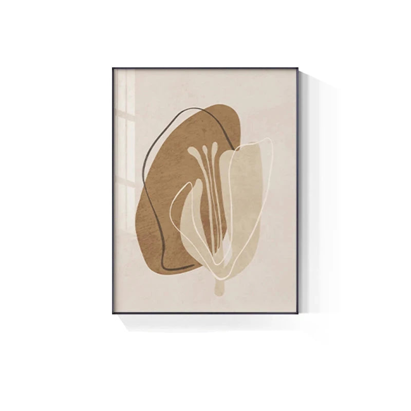 Simple Beige Brown Floral Abstract Wall Art Fine Art Canvas Prints Minimalist Pictures For Modern Apartment Living Room Bedroom Art For Contemporary Interiors
