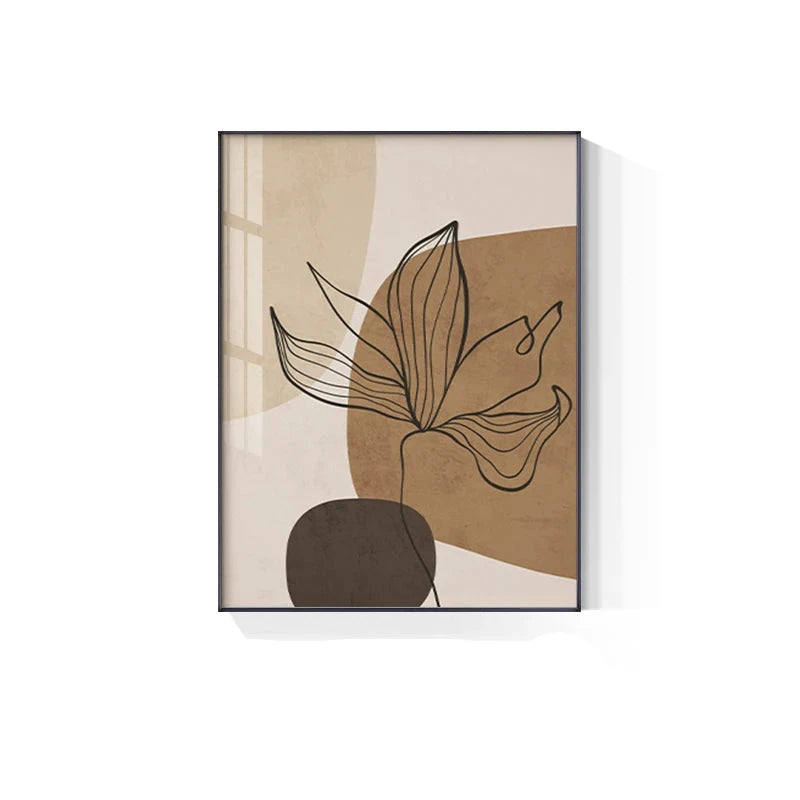 Simple Beige Brown Floral Abstract Wall Art Fine Art Canvas Prints Minimalist Pictures For Modern Apartment Living Room Bedroom Art For Contemporary Interiors