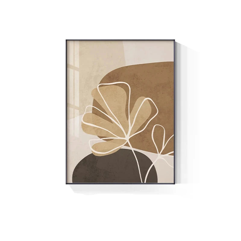 Simple Beige Brown Floral Abstract Wall Art Fine Art Canvas Prints Minimalist Pictures For Modern Apartment Living Room Bedroom Art For Contemporary Interiors