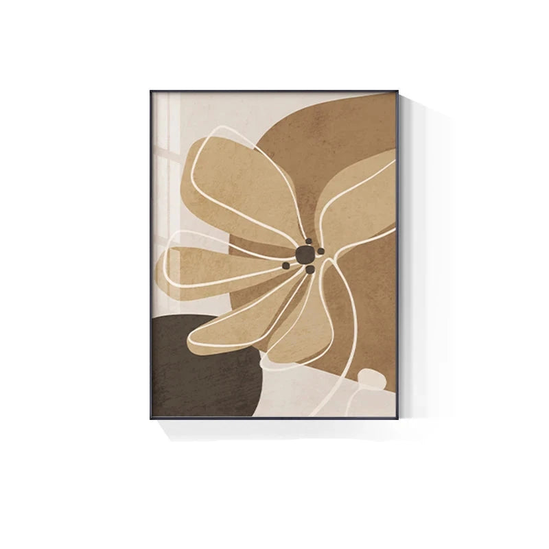 Simple Beige Brown Floral Abstract Wall Art Fine Art Canvas Prints Minimalist Pictures For Modern Apartment Living Room Bedroom Art For Contemporary Interiors