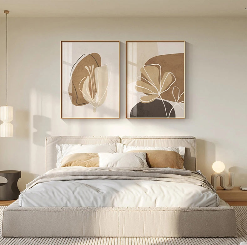 Simple Beige Brown Floral Abstract Wall Art Fine Art Canvas Prints Minimalist Pictures For Modern Apartment Living Room Bedroom Art For Contemporary Interiors