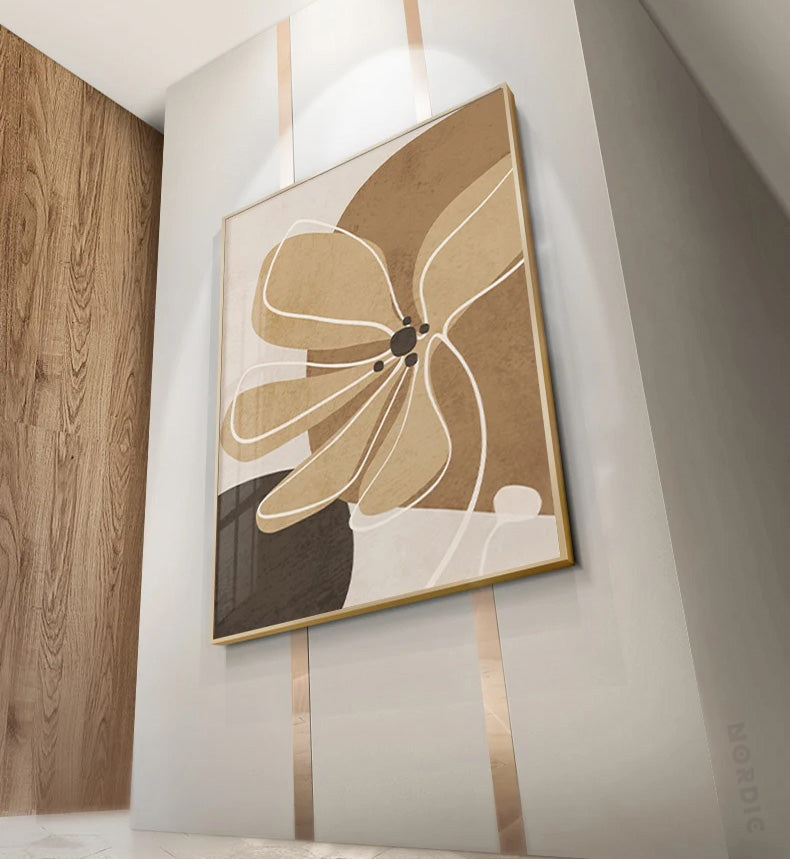 Simple Beige Brown Floral Abstract Wall Art Fine Art Canvas Prints Minimalist Pictures For Modern Apartment Living Room Bedroom Art For Contemporary Interiors