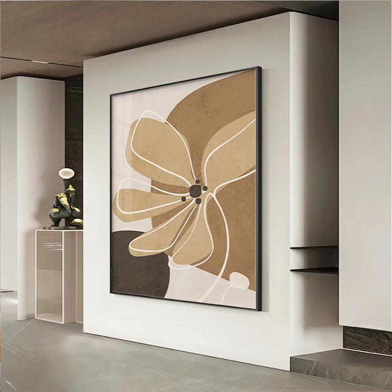 Simple Beige Brown Floral Abstract Wall Art Fine Art Canvas Prints Minimalist Pictures For Modern Apartment Living Room Bedroom Art For Contemporary Interiors