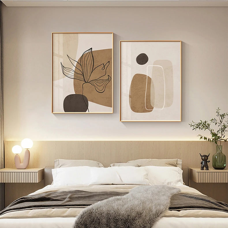 Simple Beige Brown Floral Abstract Wall Art Fine Art Canvas Prints Minimalist Pictures For Modern Apartment Living Room Bedroom Art For Contemporary Interiors