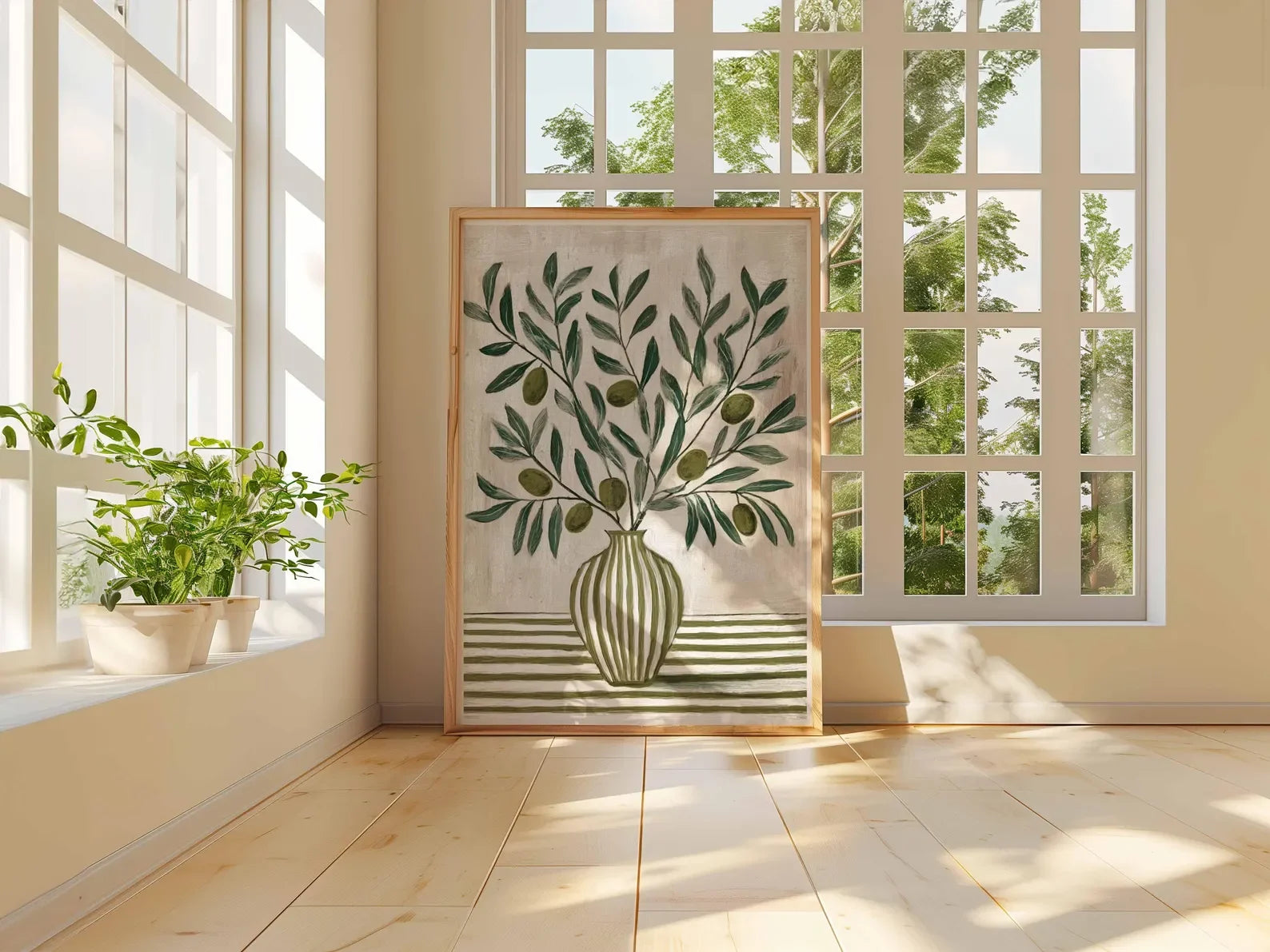 Simple Beige Green Fruit Botanical Wall Art Fine Art Canvas Print Picture For Modern Farmhouse Kitchen Living Room Dining Room Art Decor