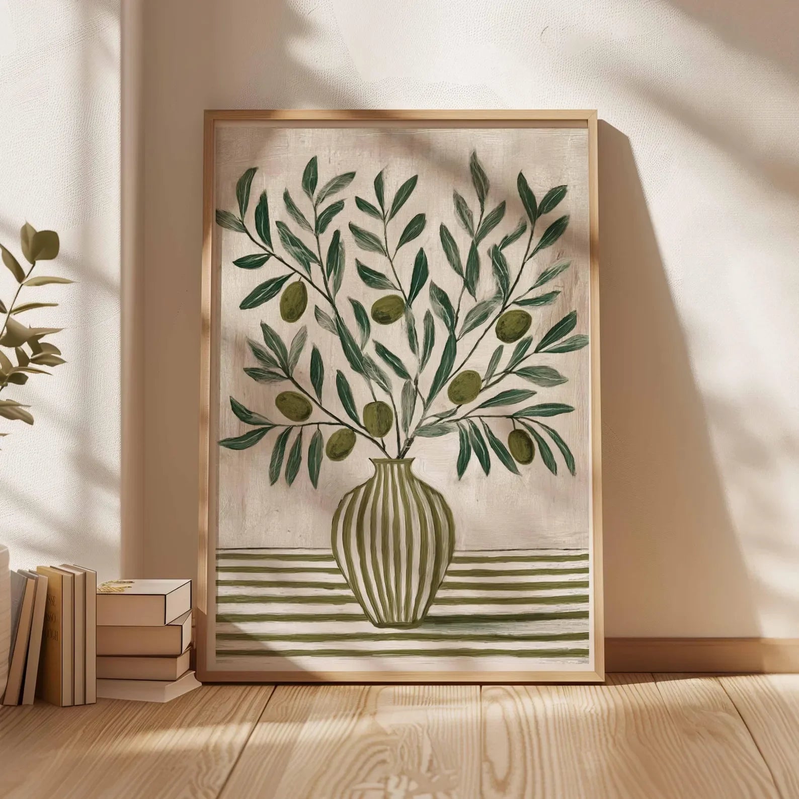 Simple Beige Green Fruit Botanical Wall Art Fine Art Canvas Print Picture For Modern Farmhouse Kitchen Living Room Dining Room Art Decor