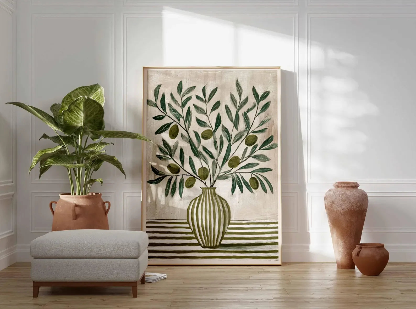 Simple Beige Green Fruit Botanical Wall Art Fine Art Canvas Print Picture For Modern Farmhouse Kitchen Living Room Dining Room Art Decor