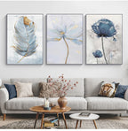 Simple Blue Floral Wall Art Fine Art Canvas Prints Modern Abstract Botanical Pictures For Living Room Bedroom Contemporary Home Decor
