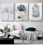 Simple Blue Floral Wall Art Fine Art Canvas Prints Modern Abstract Botanical Pictures For Living Room Bedroom Contemporary Home Decor
