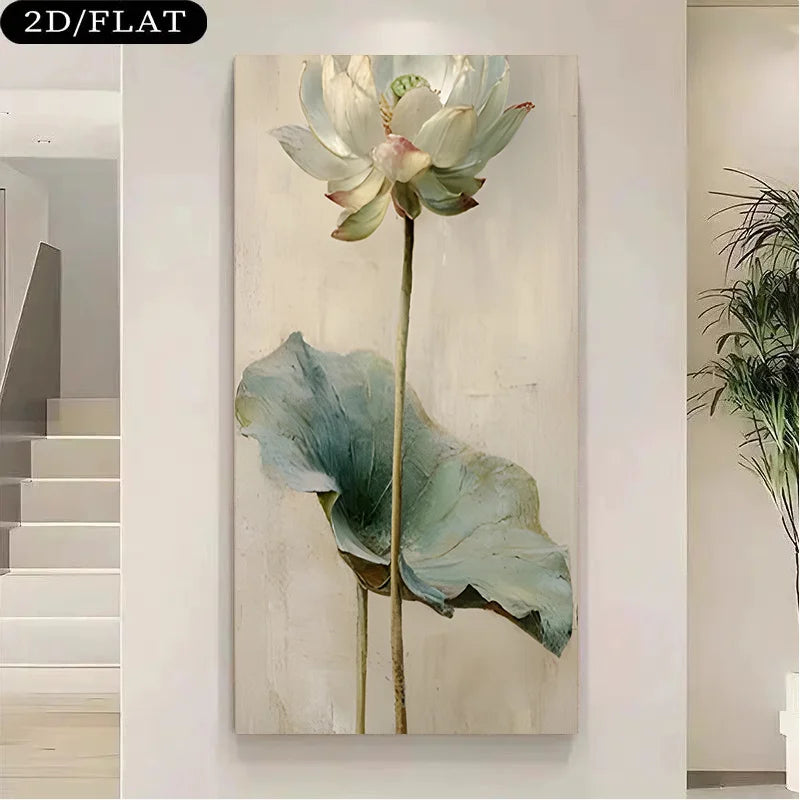 Lotus flower painting on a wall in a modern interior setting
