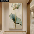 Framed artwork of a lotus flower on a wall in a modern interior setting.